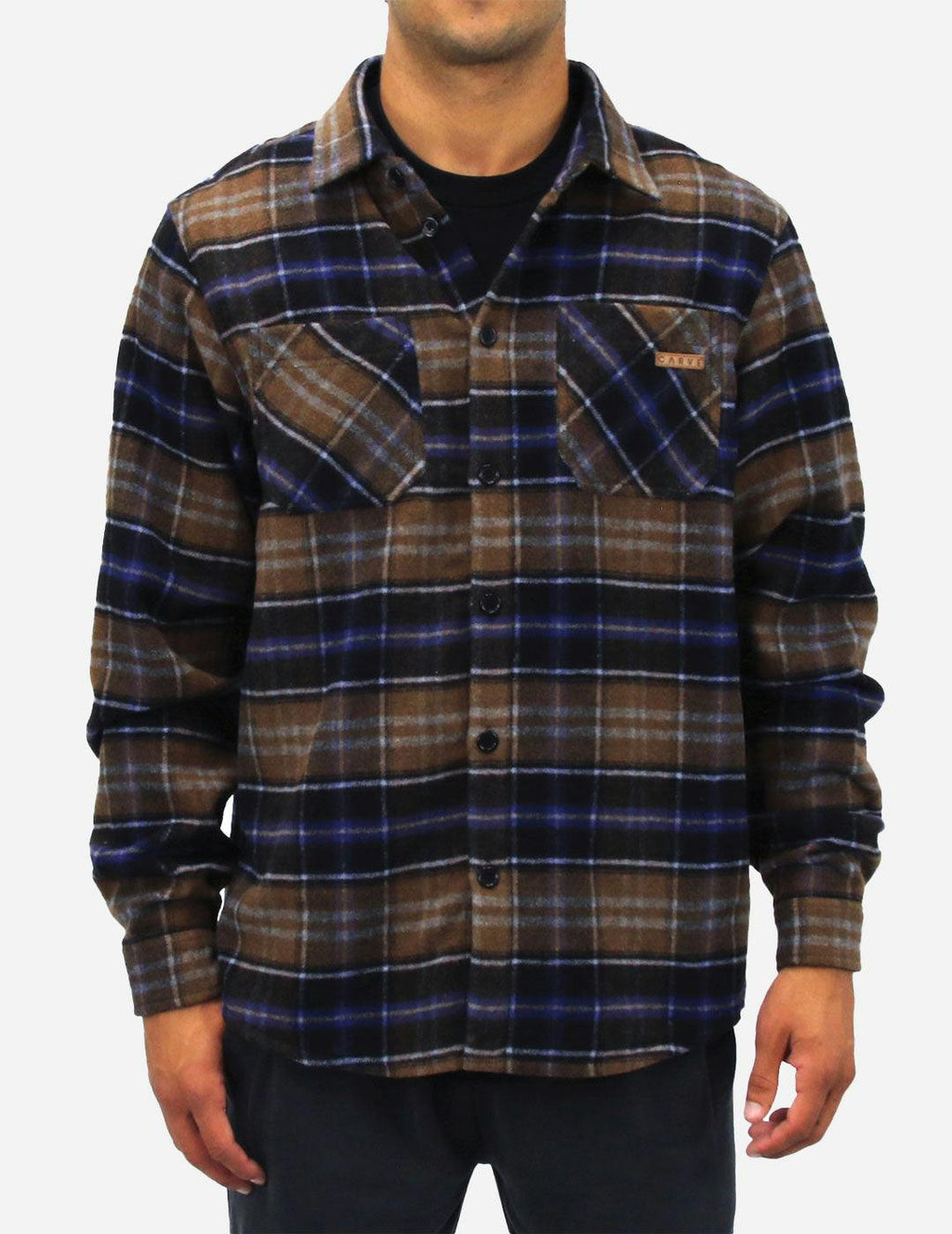 DENVER - Men’s Long Sleeve Flannel Shirt - Navy/Brown