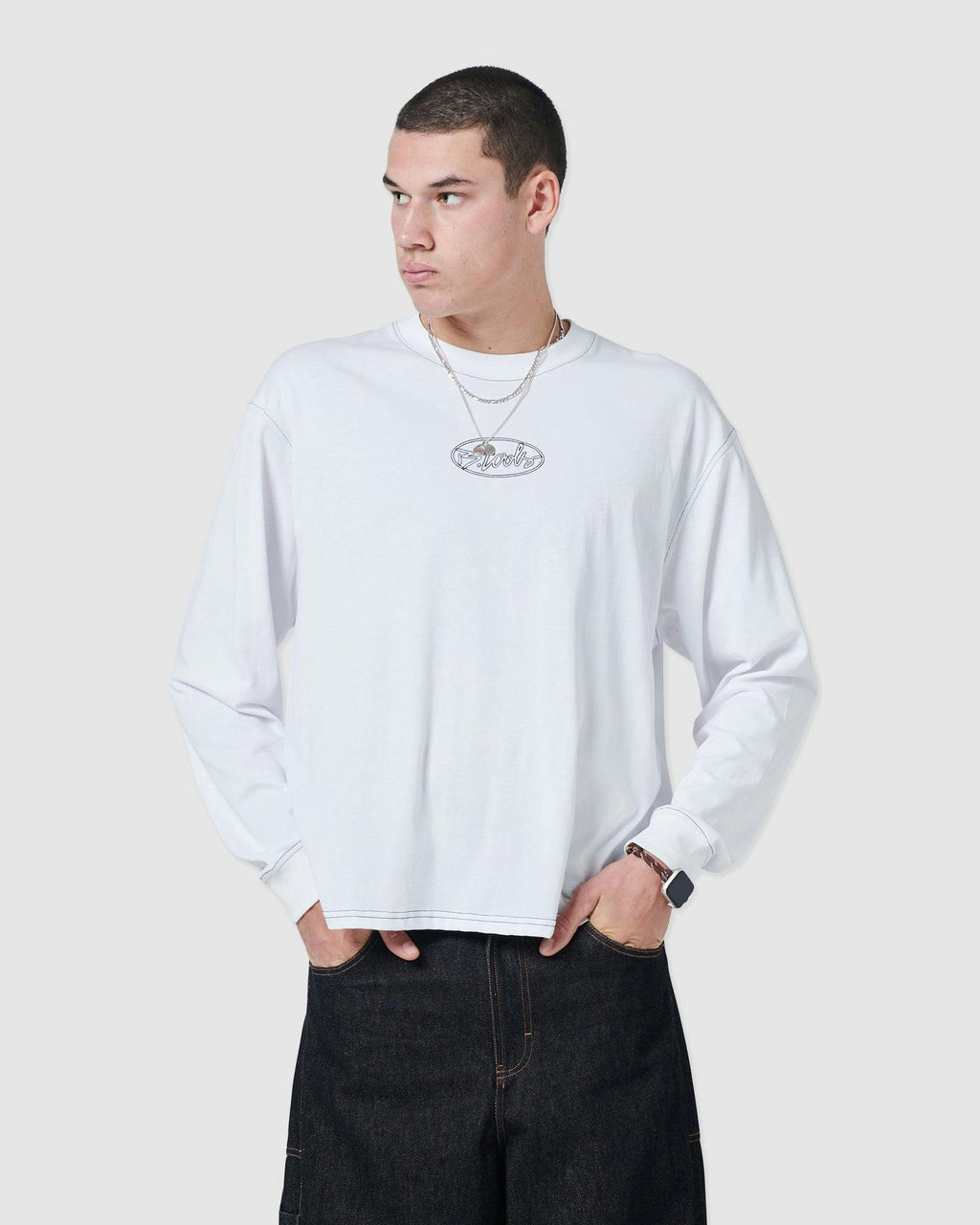 1990 Crop LS T-shirt White
