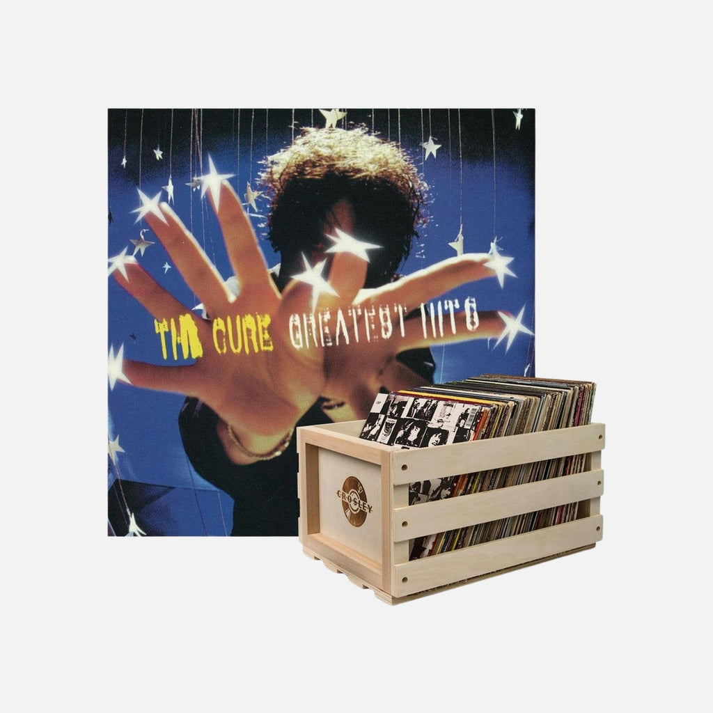 Crosley Record Storage Crate & The Cure Greatest Hits - Double Vinyl Album Bundle