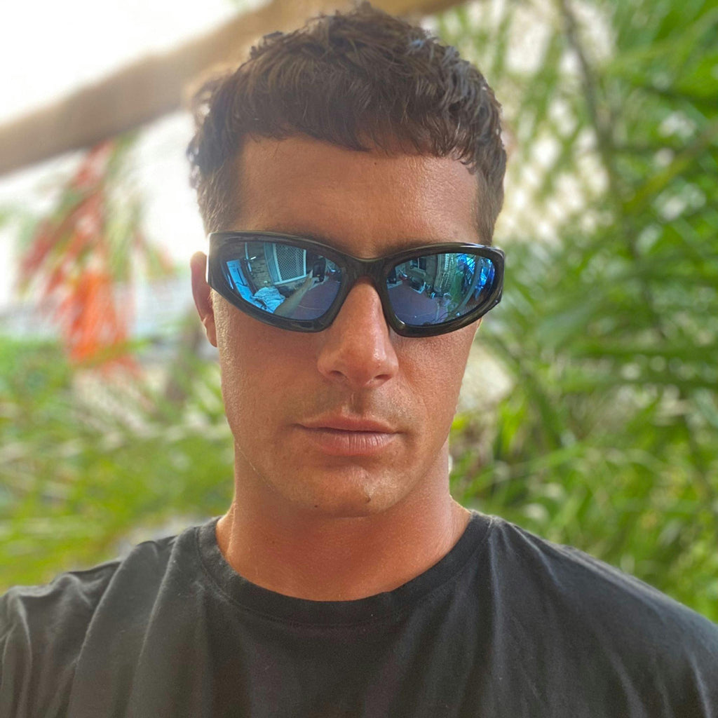 TOMB Gloss Black | Grey Polarised Blue Chrome Mirrored Bio Lens