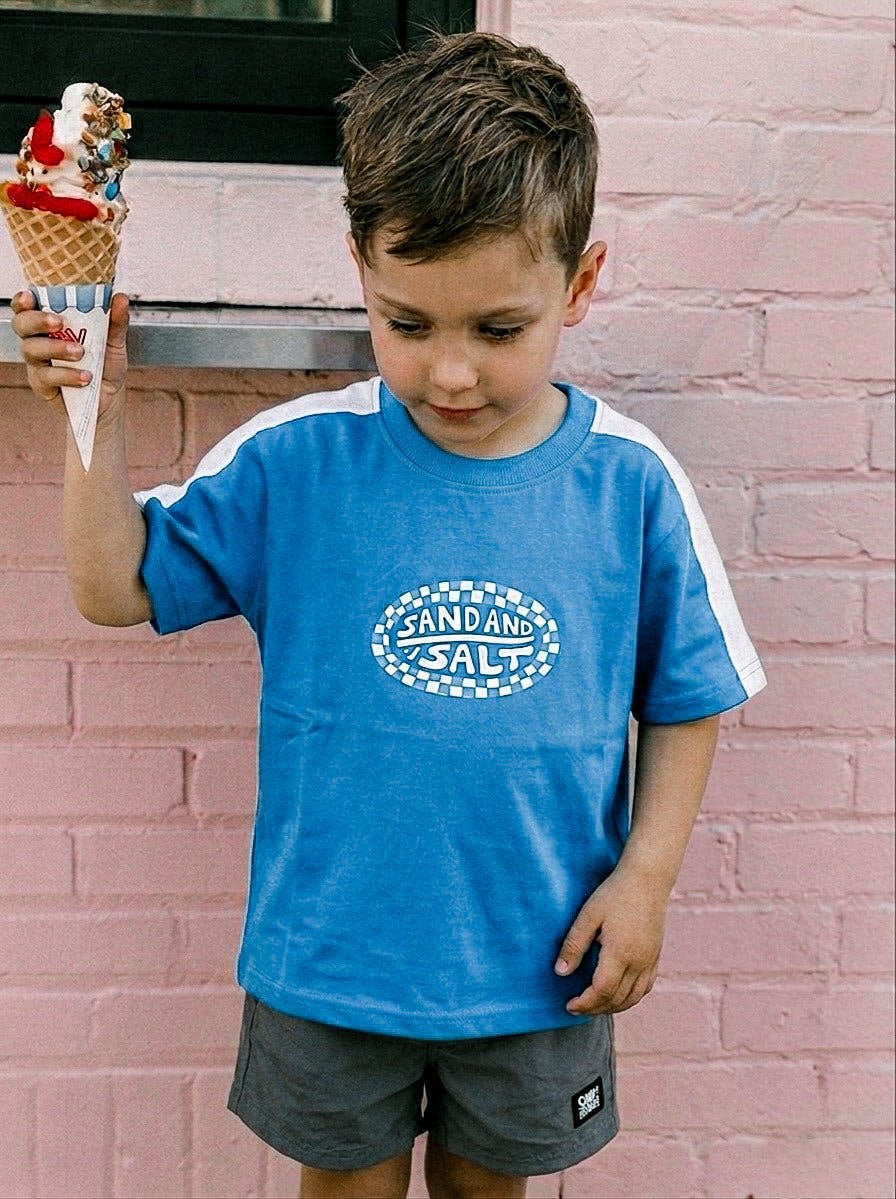 Sand + Salt Kids Blue Checker Tee