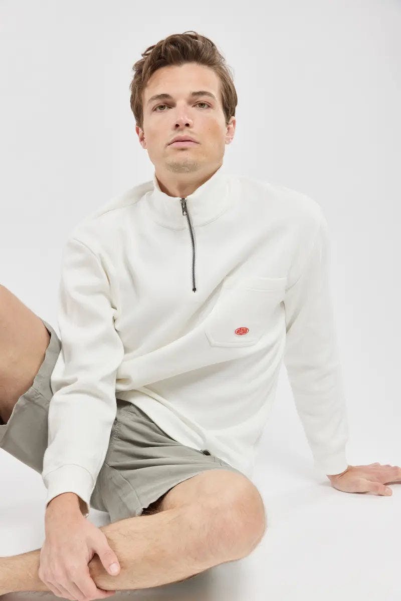 Armor Lux Heritage Cotton Quarter Zip in Milk