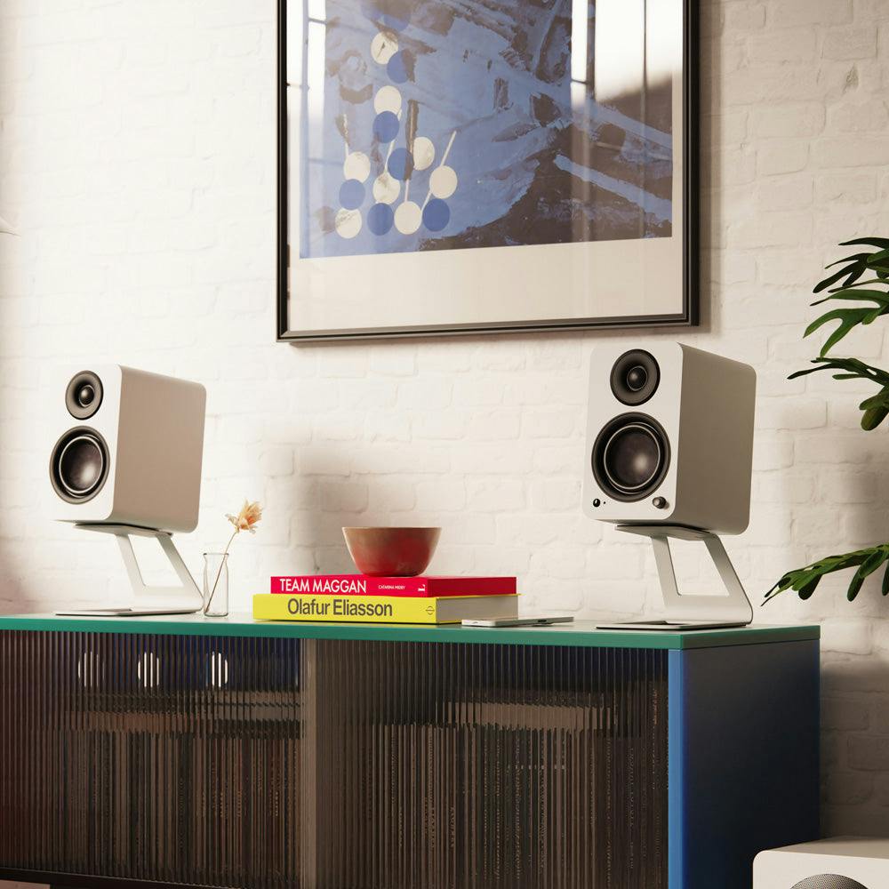 Kanto YU4 (2nd Gen) 160 W Powered Bookshelf Speaker with Bluetooth 5.3, Built-in Phono Preamp, USB-C and Optical Inputs - Matte White