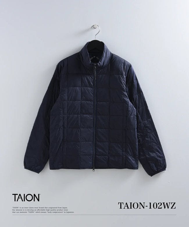 TAION Unisex Basic Hi Neck W-Zip Down Jacket in Navy