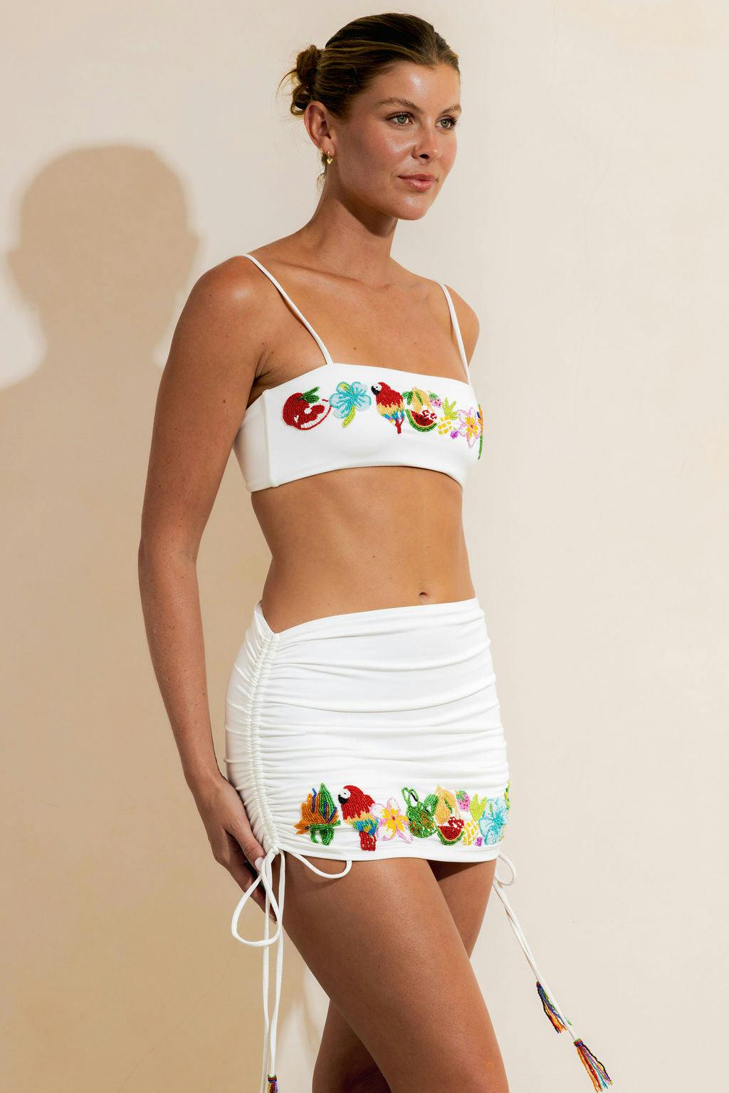 SUMATRA BANDEAU BEADED KINI TOP - WHITE