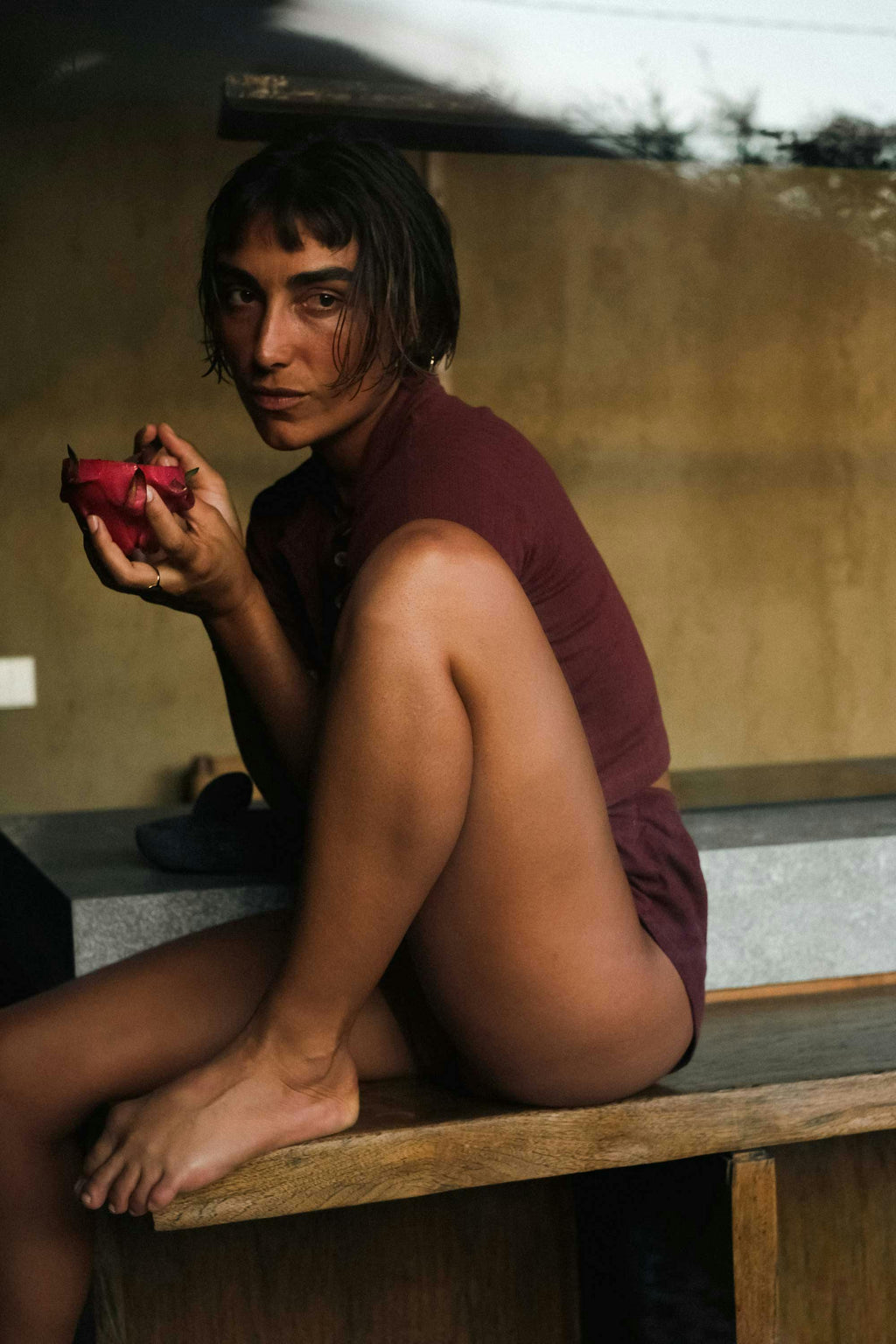 Pointelle Short in Burgundy