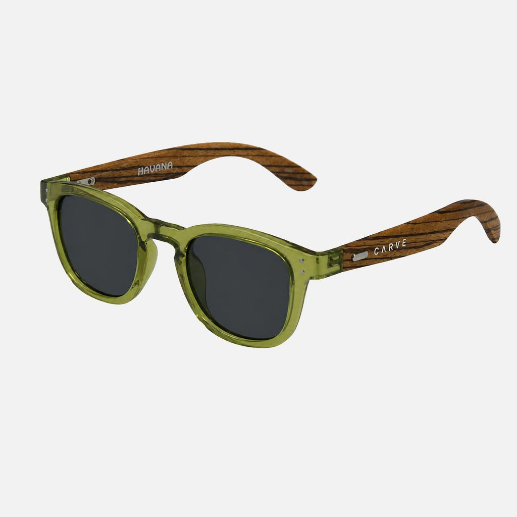 Havana - Crystal Green Frame with Wooden Temple Grey Polarized Lens