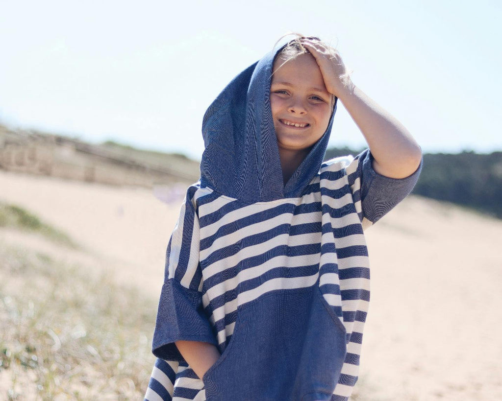 Ocean Blue Stripe Kids Poncho