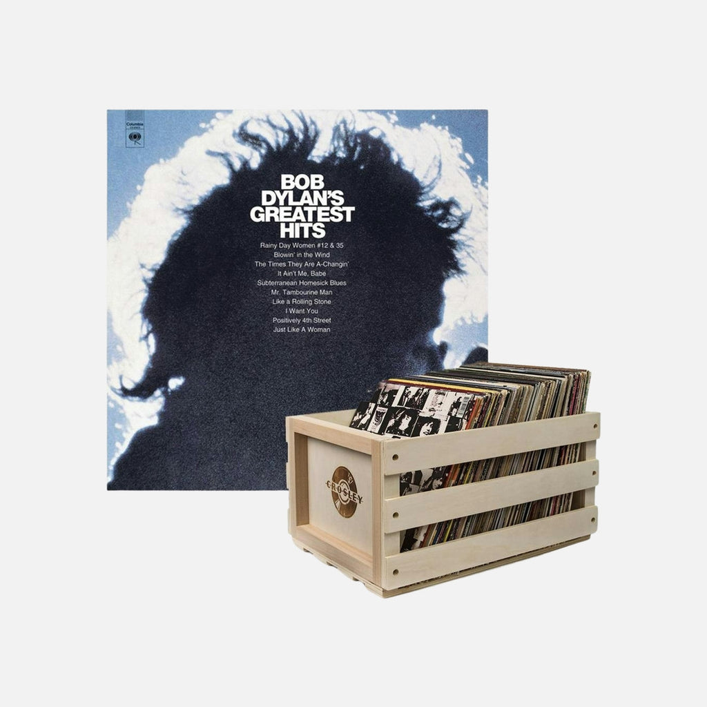 Crosley Record Storage Crate & Bob Dylan Greatest Hits Vinyl Album Bundle