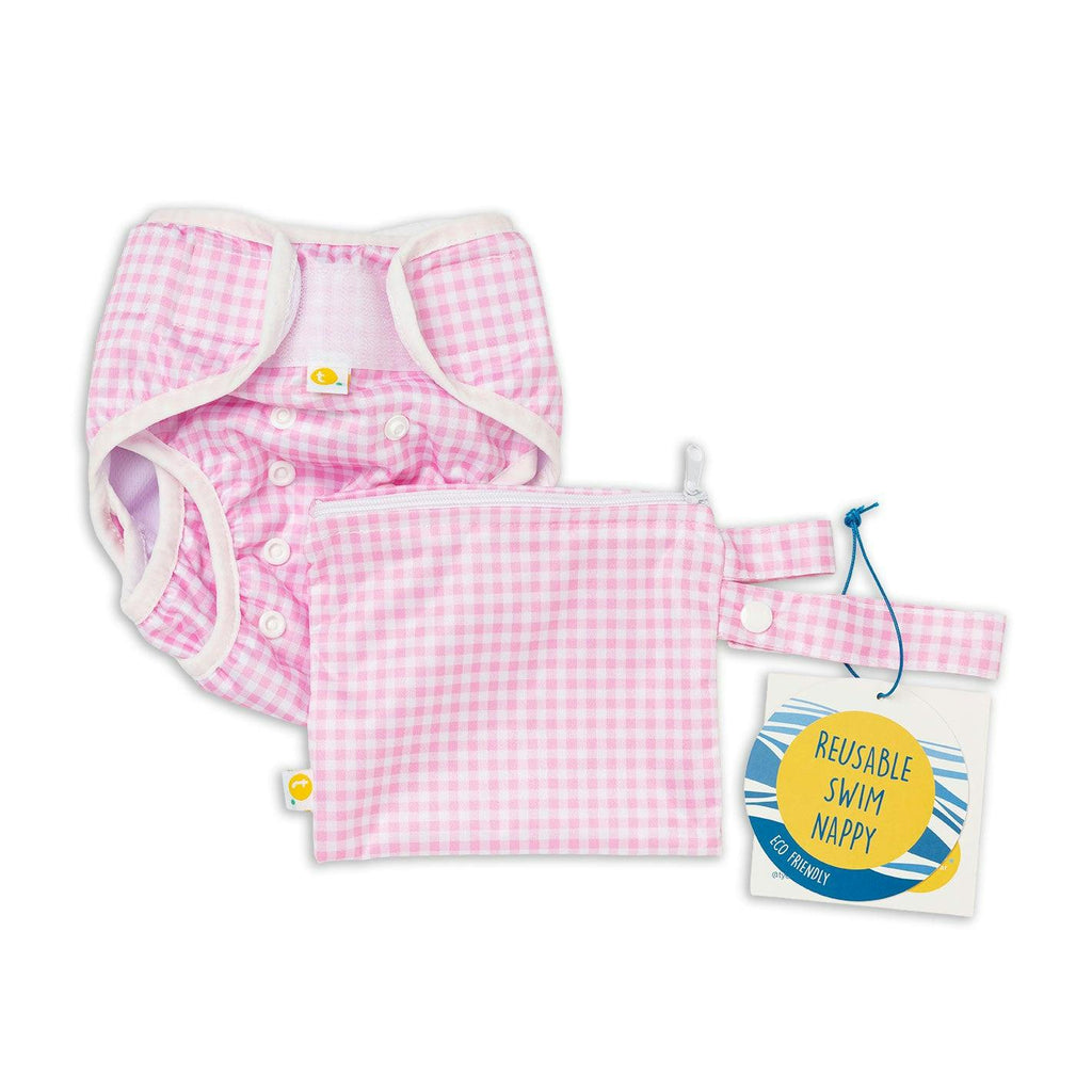 Adjustable Reusable Swim Nappy and Wet Bag - Pink Gingham Check