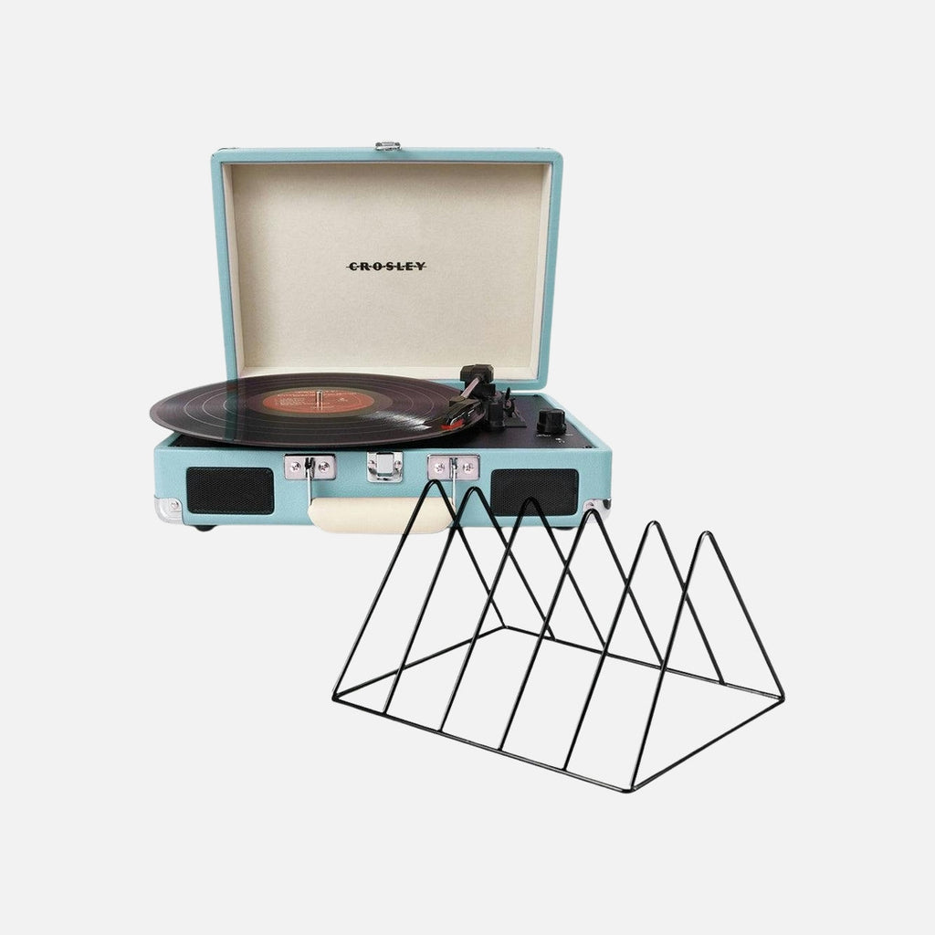 Crosley Cruiser Bluetooth Portable Turntable - Turquoise + Gadhouse Vinyl Rack Bundle - Black