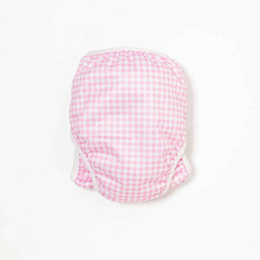 Adjustable Reusable Swim Nappy and Wet Bag - Pink Gingham Check