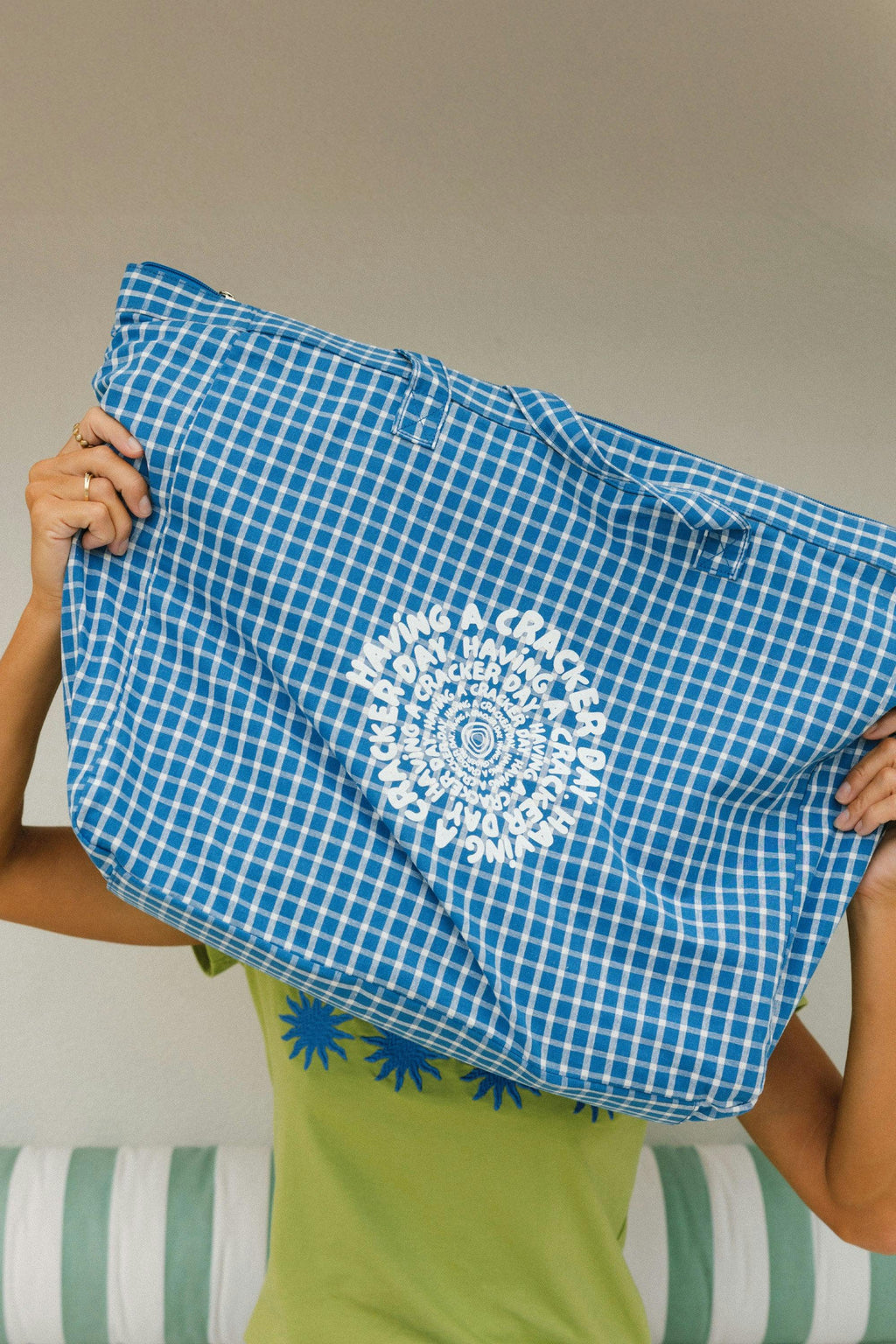 Gingham Maxi Beach Bag - Blue