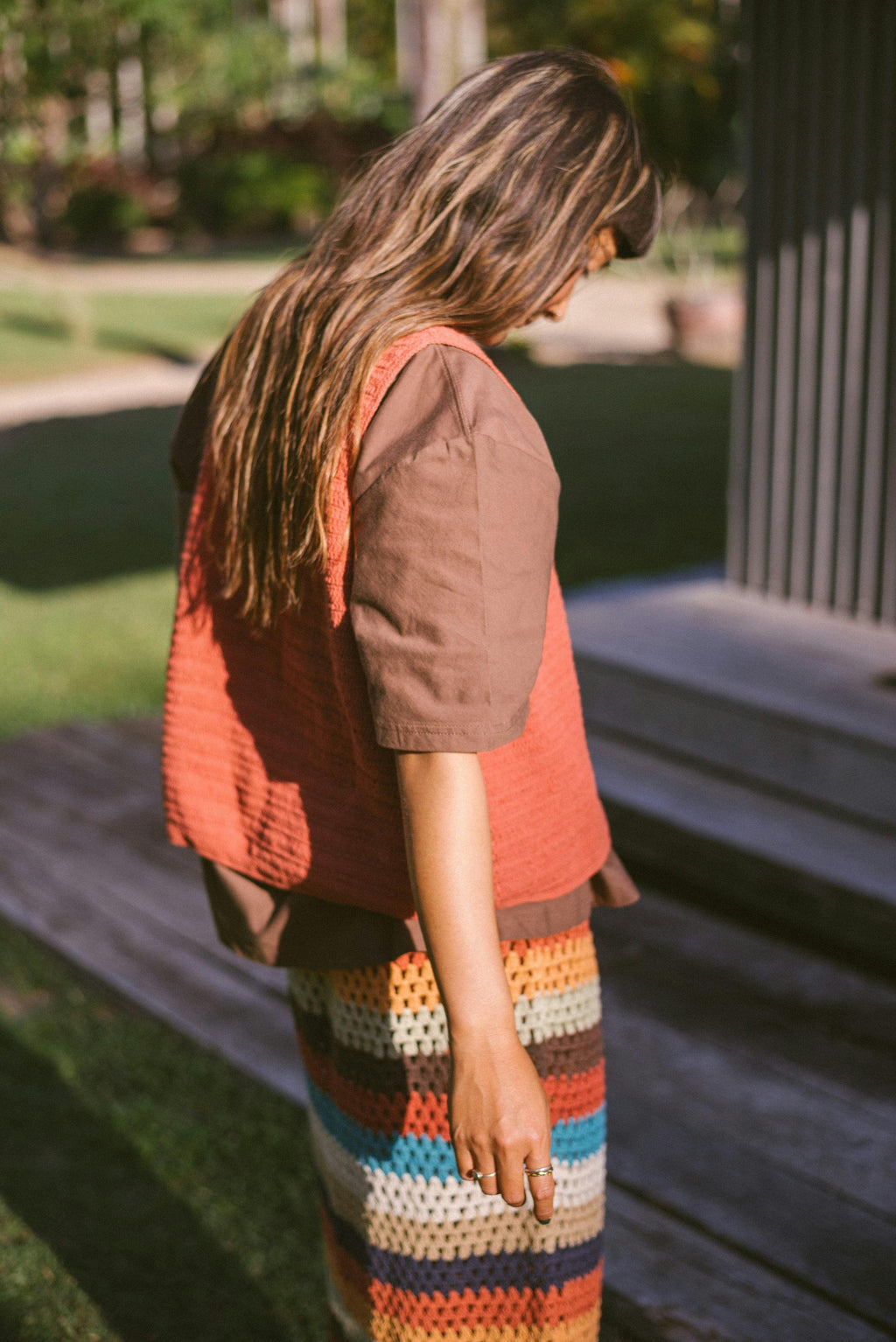 Crochet Midi Skirt in Vintage Rainbow