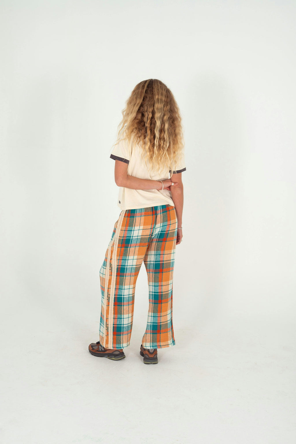 Rozzie Elastic Waist Pant in Citrus/ Teal Check