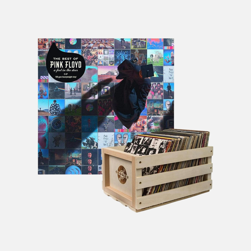 Crosley Record Storage Crate Pink Foyd The Best Of Pink Floyd: A Foot In The Door Vinyl Album Bundle
