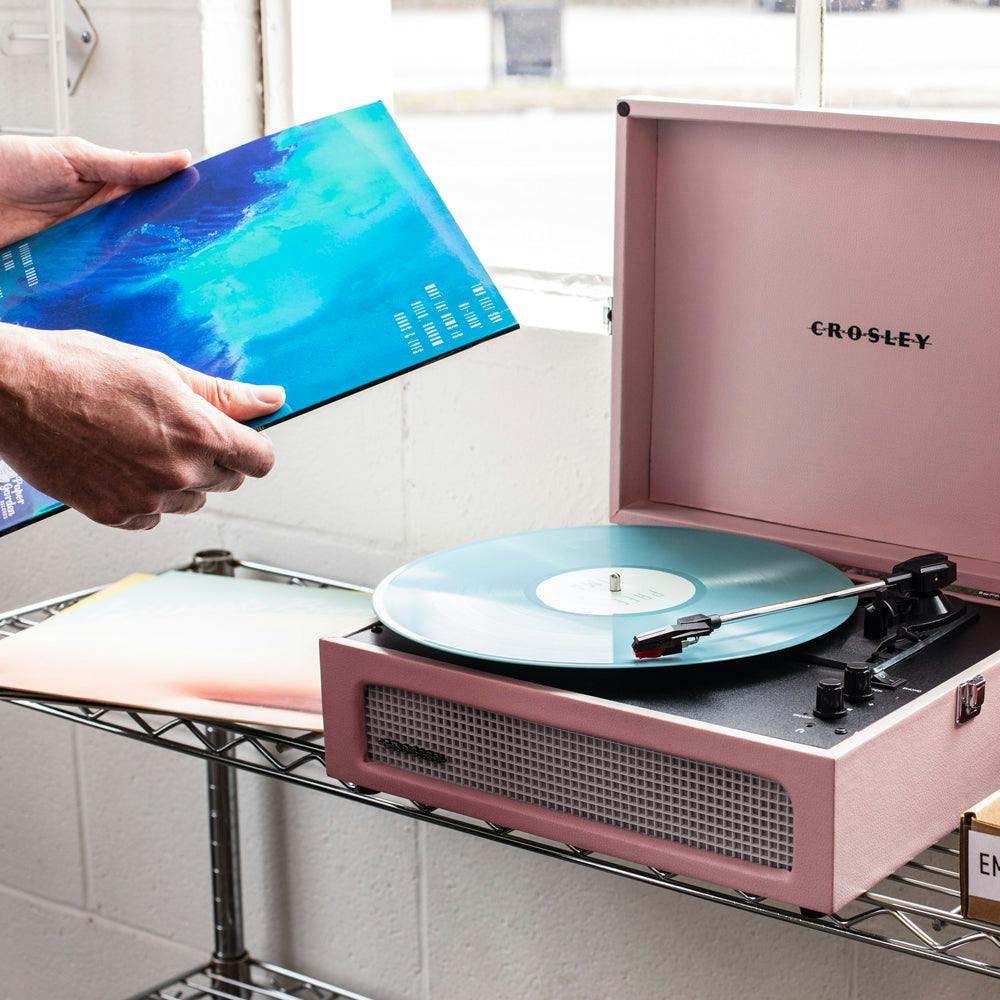 Crosley Voyager Bluetooth Portable Turntable - Amethyst + Gadhouse Vinyl Rack Bundle - Black