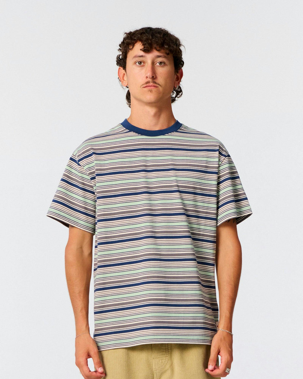Sun Cured Stripe Tee - Worker Blue