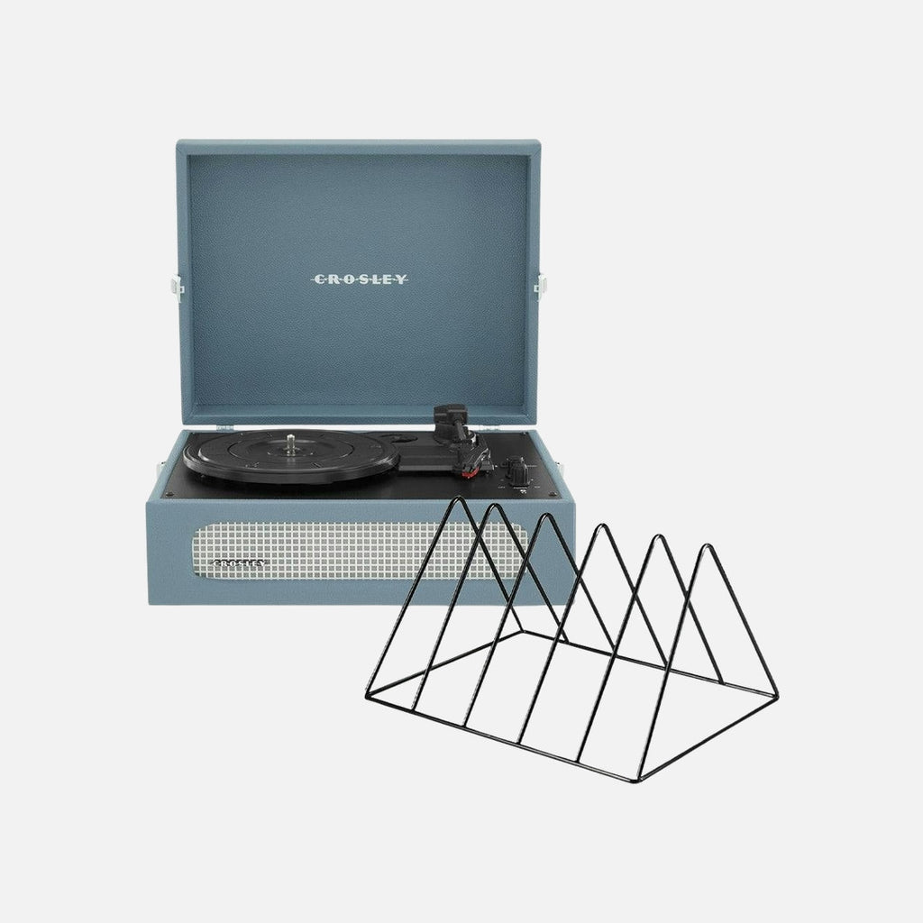 Crosley Voyager Bluetooth Portable Turntable + Gadhouse Vinyl Rack Bundle - Washed Blue