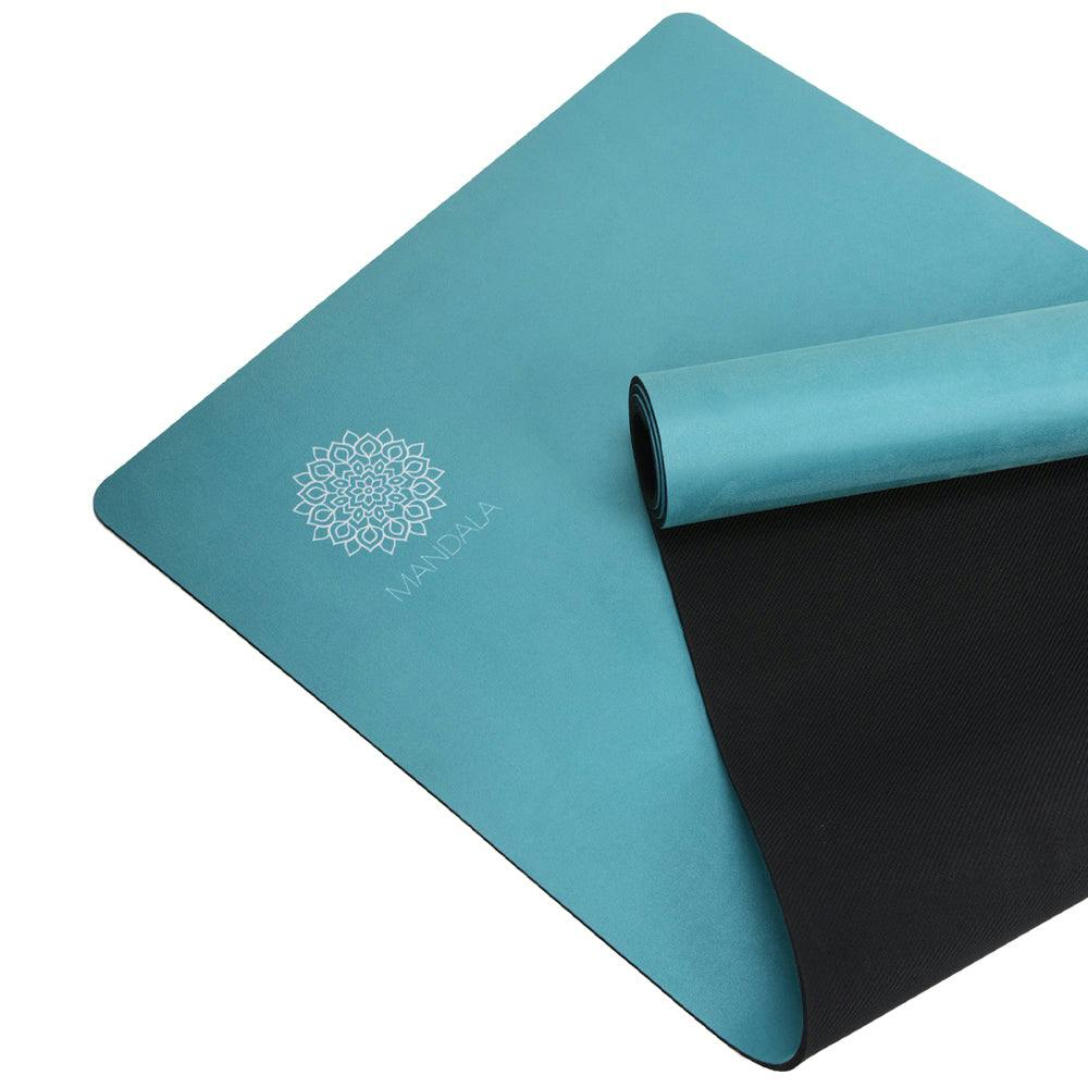 Mandala Yoga Mat Premium Bundle, Includes Yoga Mat 188cm H x 61cm W, Yoga Strap & Steel Hydration Bottle - Teal