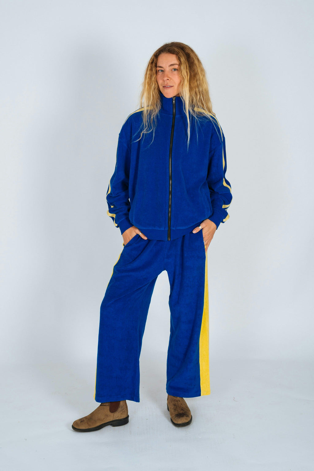 Après Surf Panel Pant in Blue & Yellow