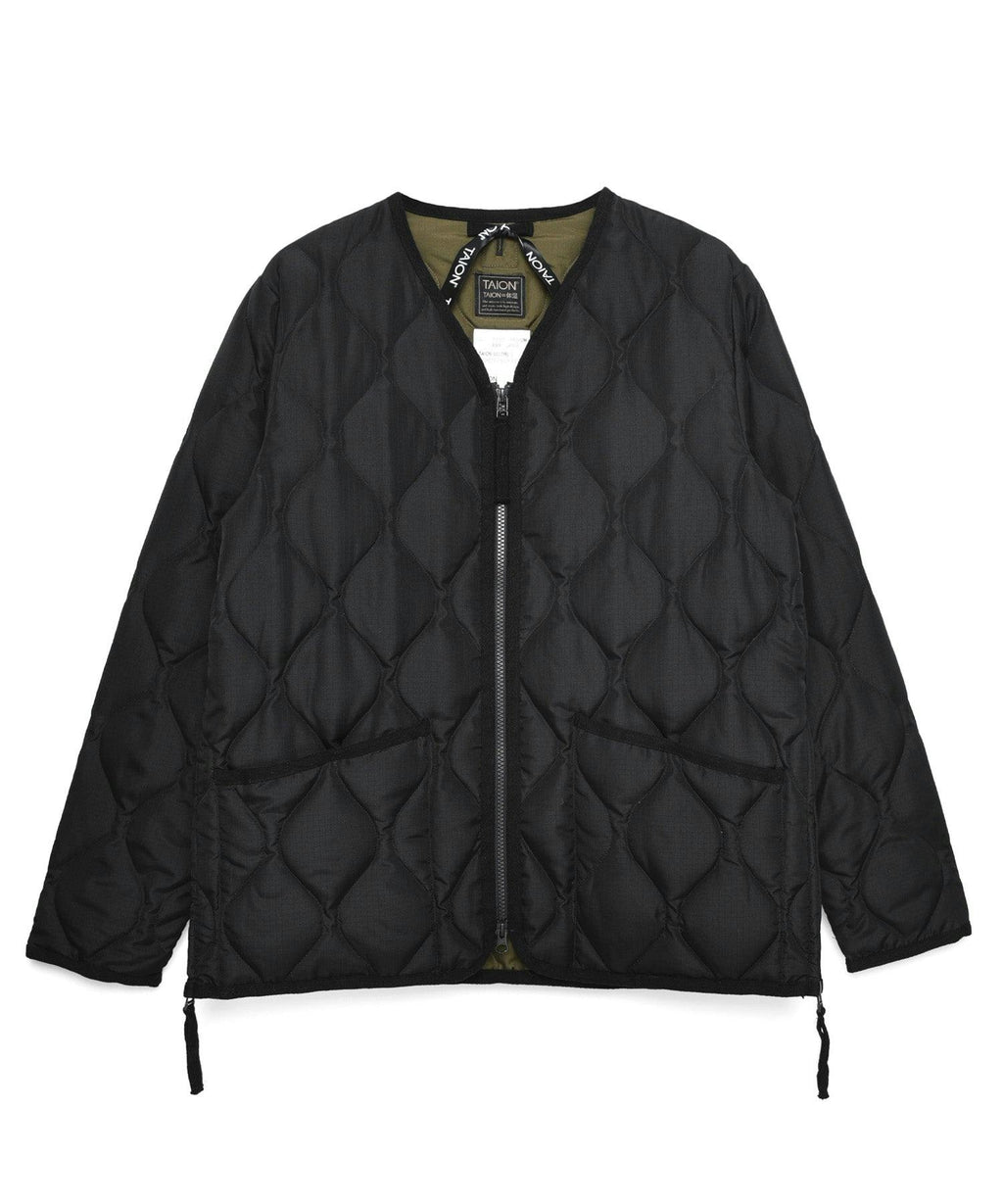 TAION Unisex Military Zip V-Neck Down Jacket in Black