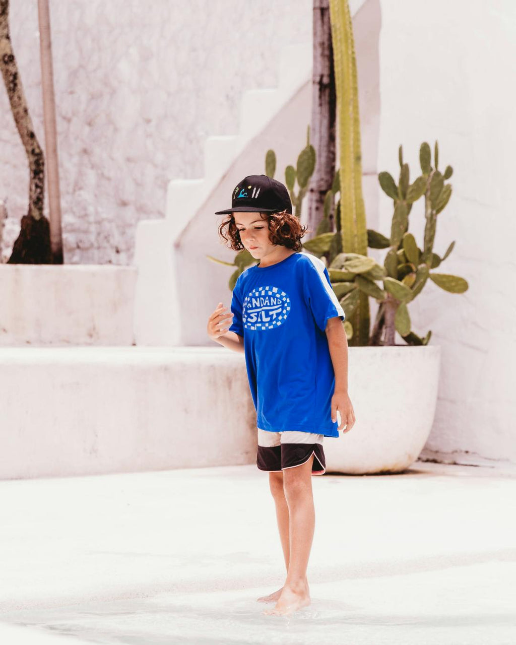 Sand + Salt Kids Blue Checker Tee