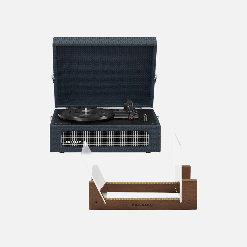 Crosley Voyager Bluetooth Portable Turntable + Bundled Crosley Record Storage Display Stand - Navy
