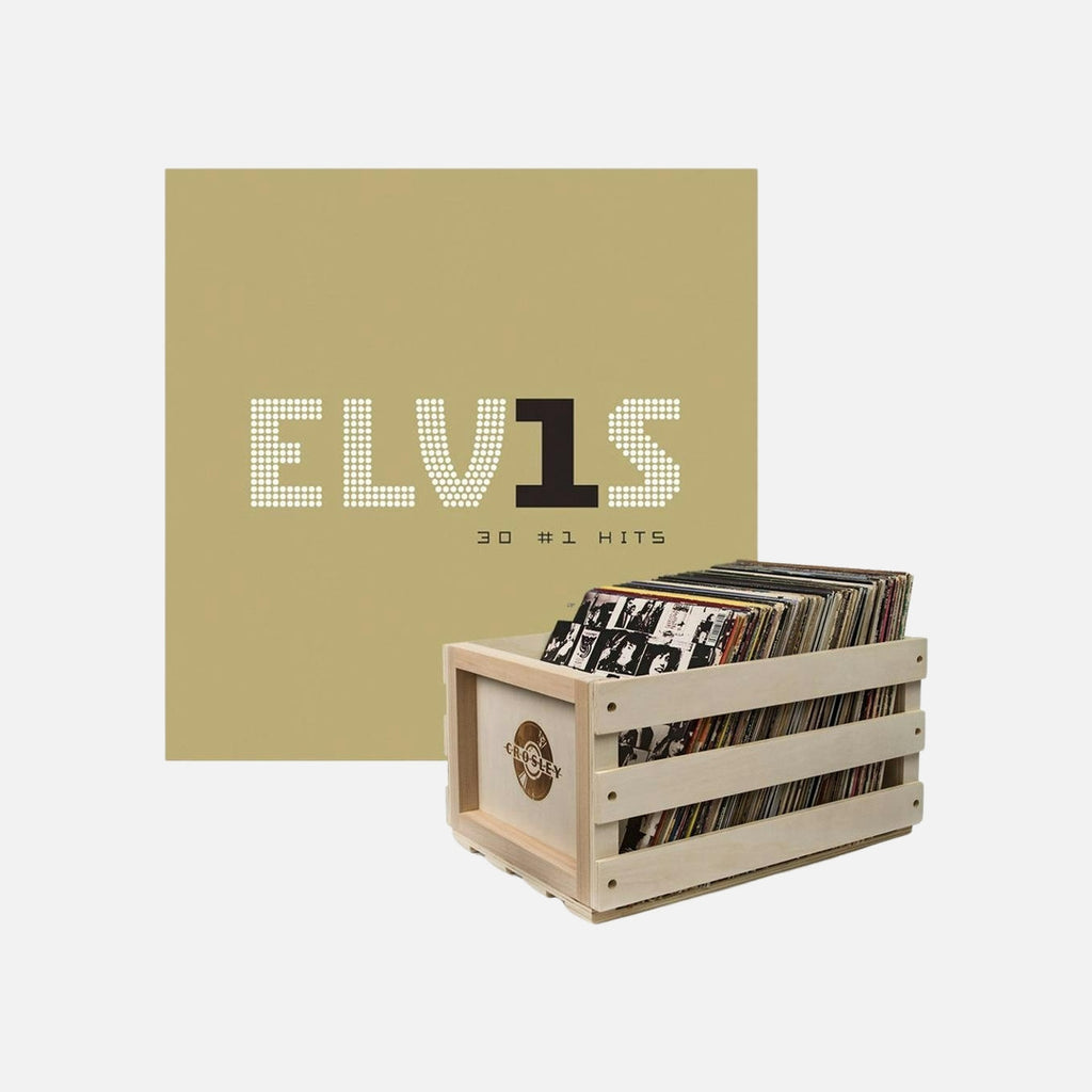 Crosley Record Storage Crate Elvis Presley Elvis 30 #1 Hits Vinyl Album Bundle