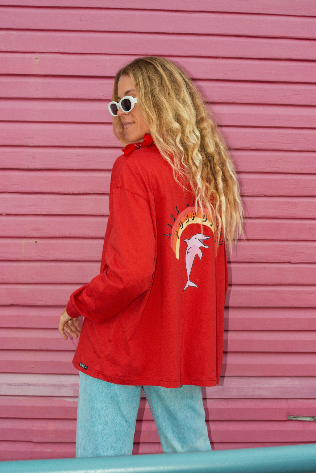 Artist Oversized Longsleeve Tee ‘Live Life With Porpoise’ By Bri O’Connell