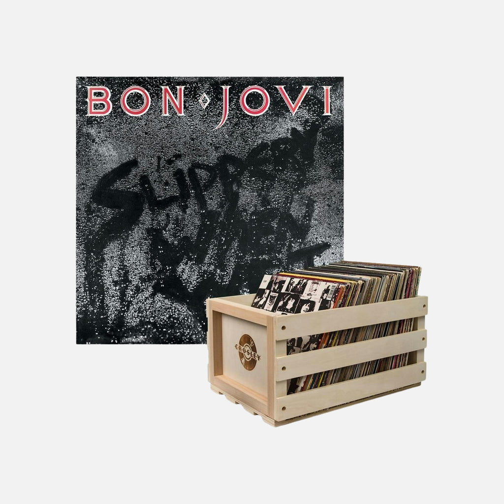 Crosley Record Storage Crate & Bon Jovi Slippery When Wet - Vinyl Album Bundle