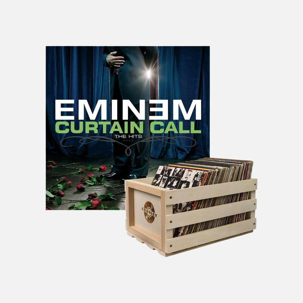 Crosley Record Storage Crate & Eminem Curtain Call - Double Vinyl Album Bundle