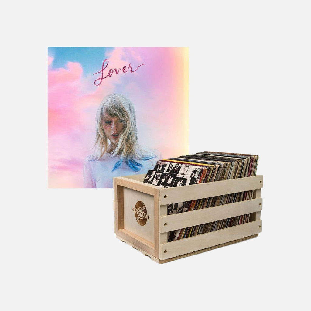 Crosley Record Storage Crate & Taylor Swift Lover 2P Vinyl Album Bundle