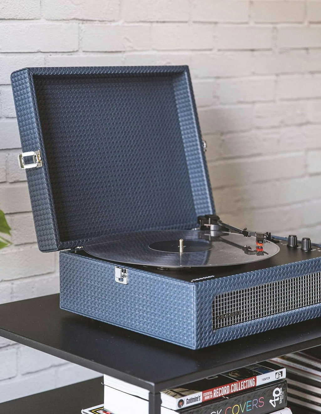 Crosley Voyager Bluetooth Portable Turntable + Bundled Crosley Record Storage Display Stand - Navy
