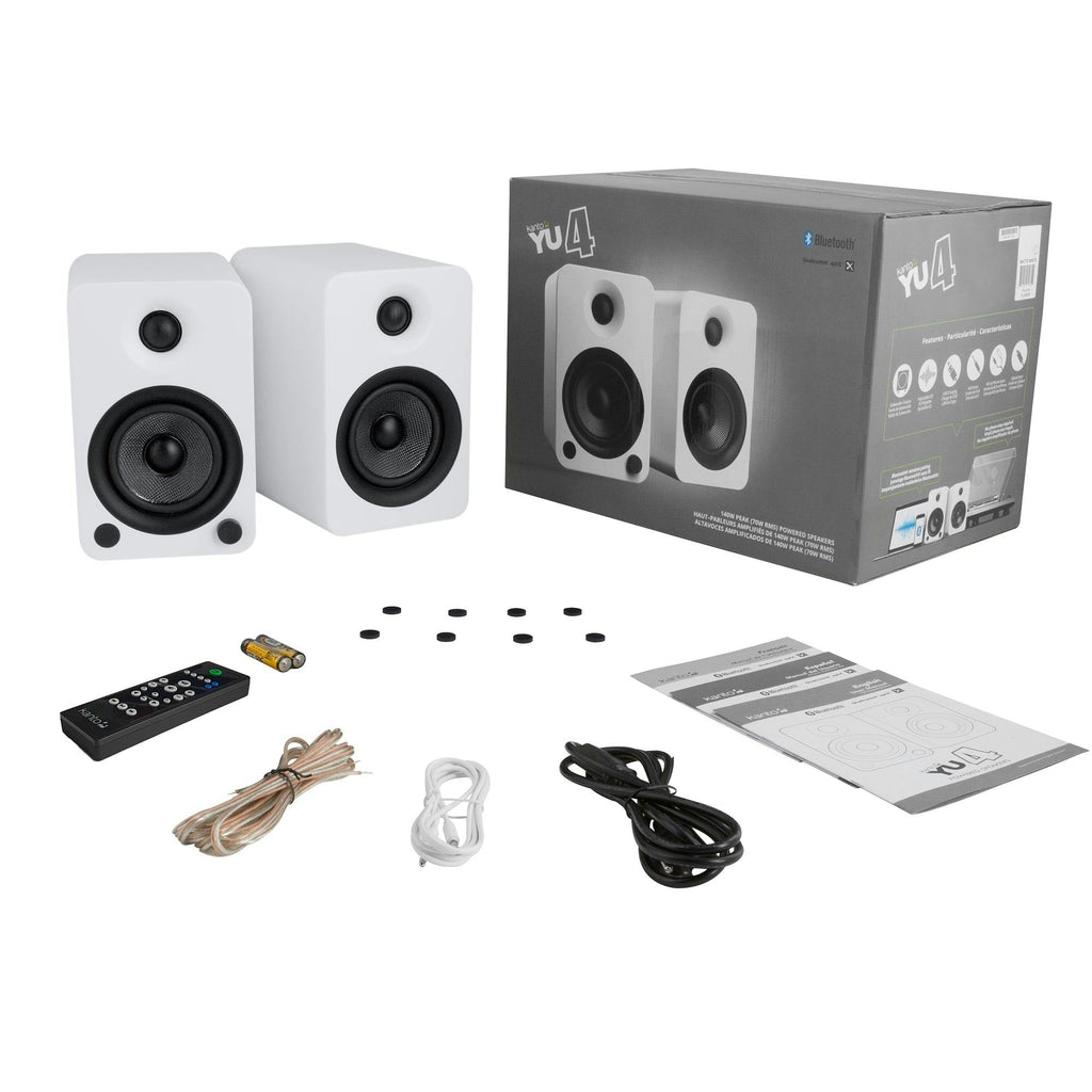 Kanto YU4 (2nd Gen) 160 W Powered Bookshelf Speaker with Bluetooth 5.3, Built-in Phono Preamp, USB-C and Optical Inputs - Matte White