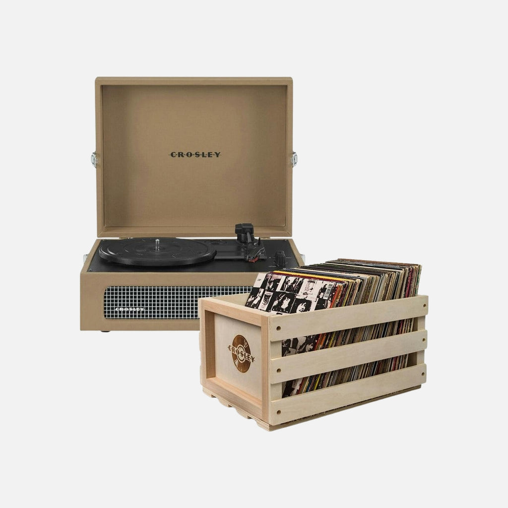Crosley Voyager Bluetooth Portable Turntable + Bundled Record Storage Crate - Tan