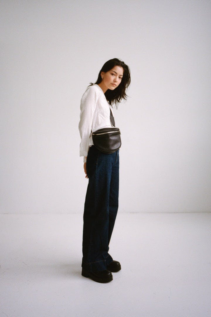 Luxury Leather Bumbag | Black Silver