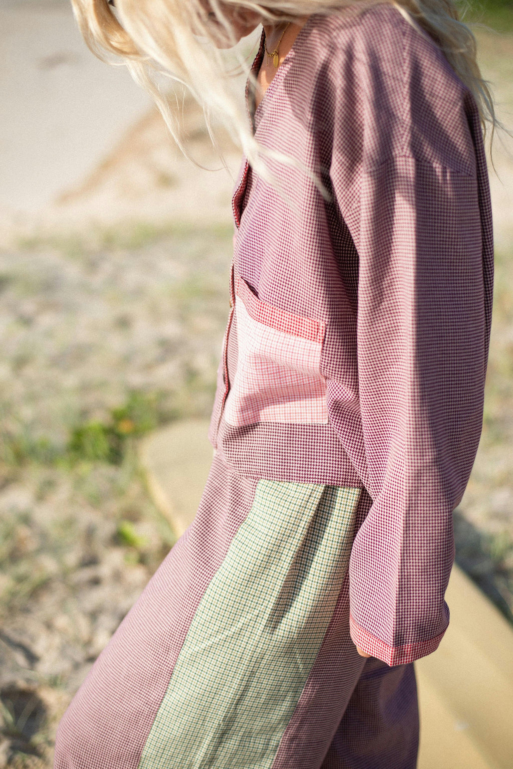 Patchwork Over Shirt in Houndstooth Combo