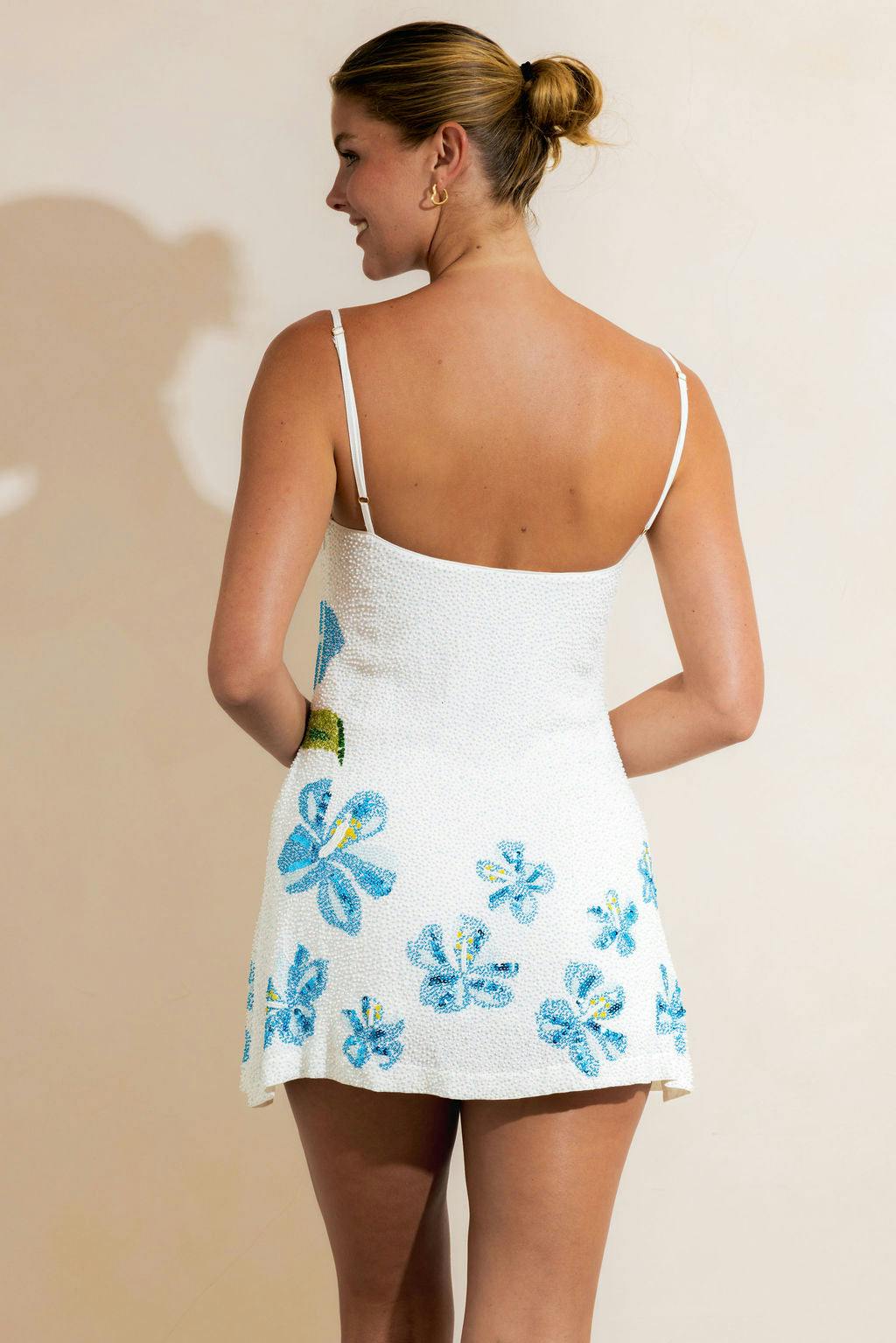 FULL MOON BEADED MINI DRESS - SKY BLUE BEADS