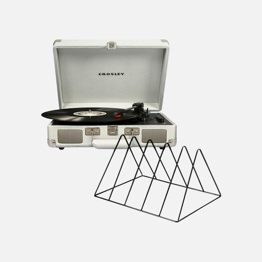 Crosley Cruiser Bluetooth Portable Turntable - White Sands + Gadhouse Vinyl Rack Bundle - Black