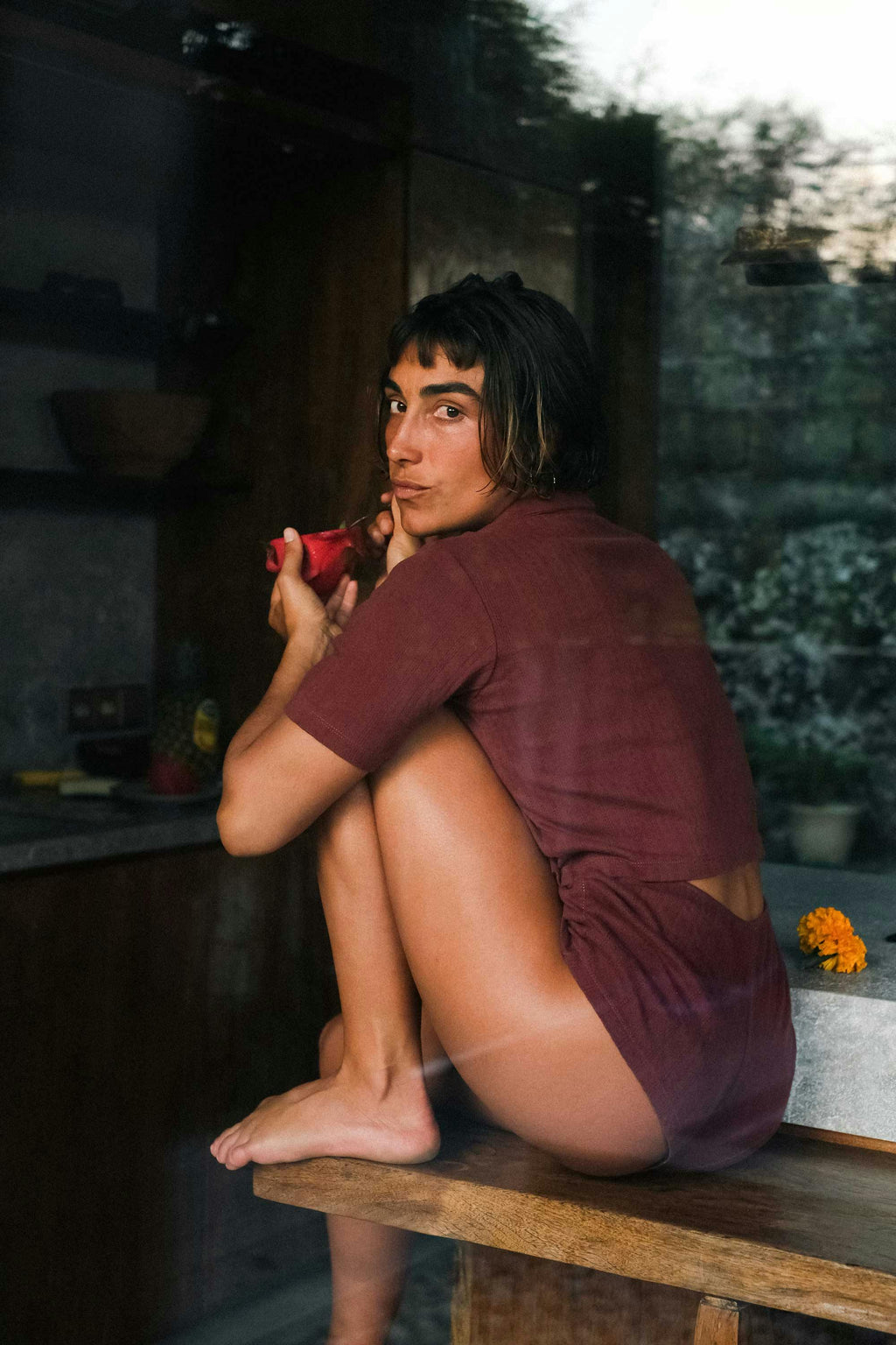 Pointelle Short in Burgundy