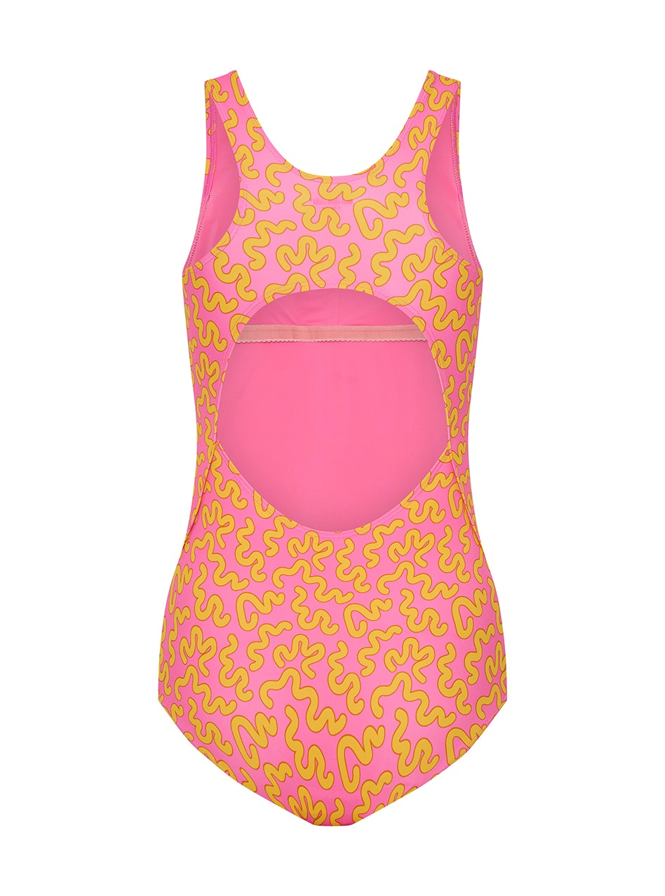 Teen Period Swimwear Racerback One Piece Light Absorbency Wavy Pink
