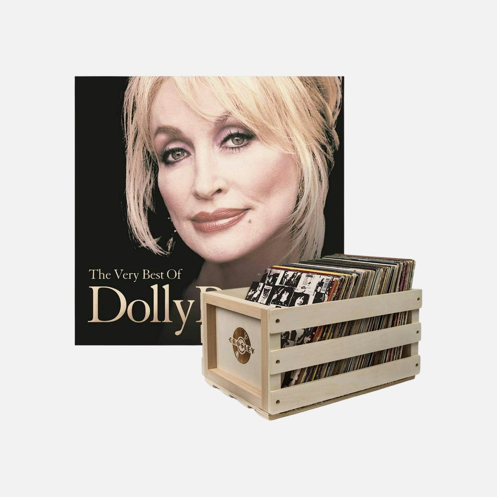 Crosley Record Storage Crate Dolly Parton The Very Best Of Dolly Parton Vinyl Album Bundle