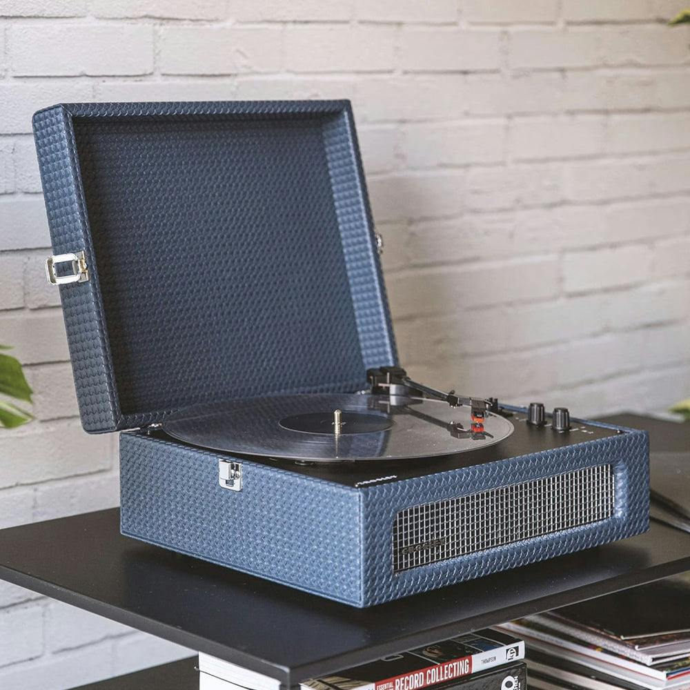 Crosley Voyager Bluetooth Portable Turntable + Bundled Record Storage Crate - Navy