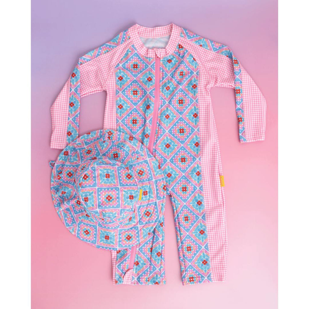 Tyoub Baby Sun-Safe Zip-Up Swimsuit Petal Patchwork