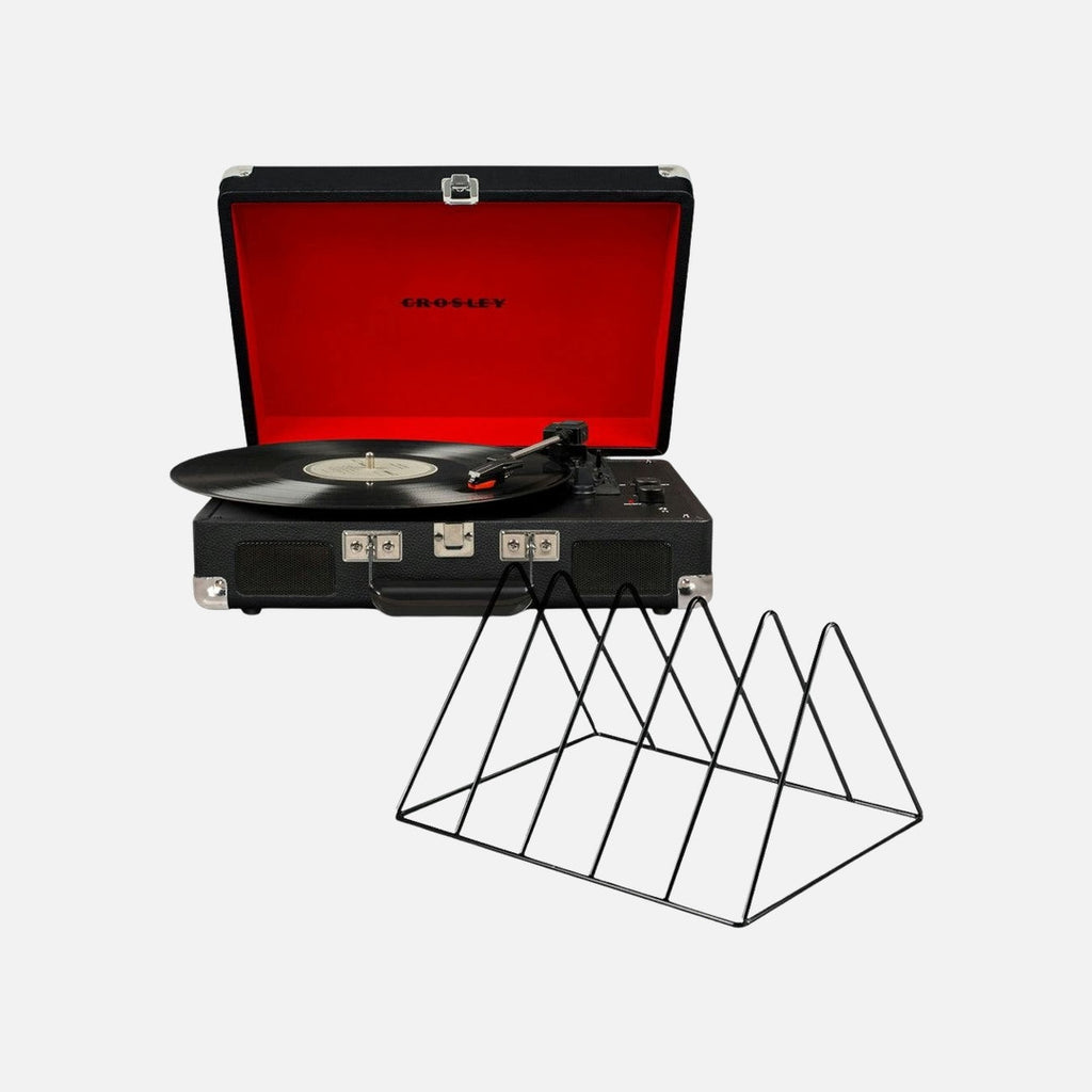 Crosley Cruiser Bluetooth Portable Turntable - Black + Gadhouse Vinyl Rack Bundle - Black