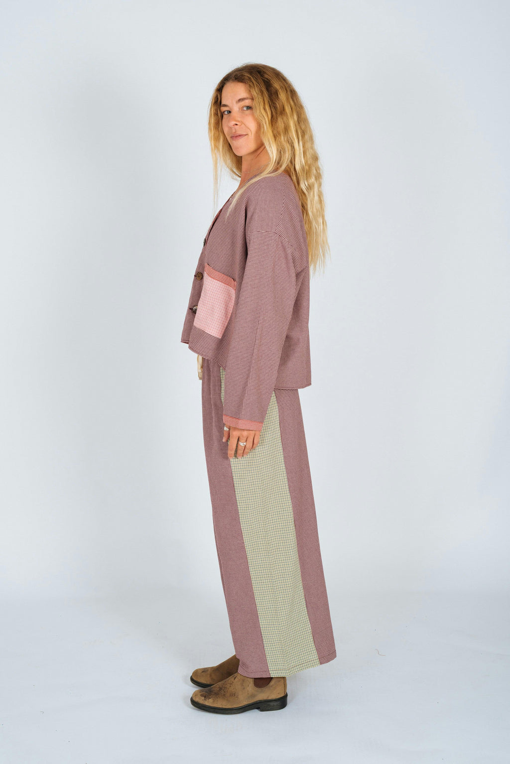 Patchwork Over Shirt in Houndstooth Combo