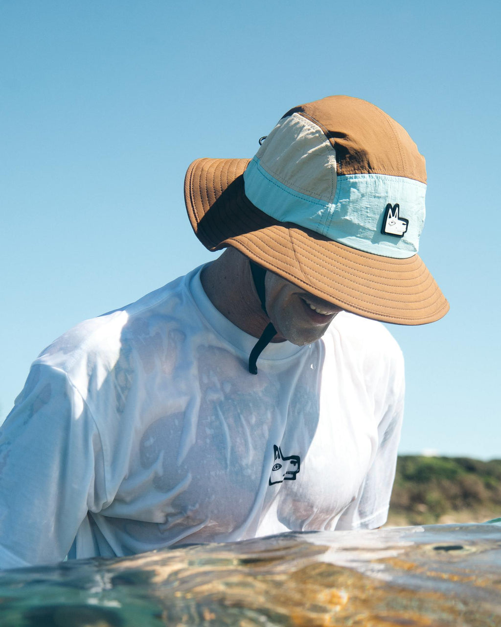 Blue + Brown Wide Brim Surf Hat UPF 50+