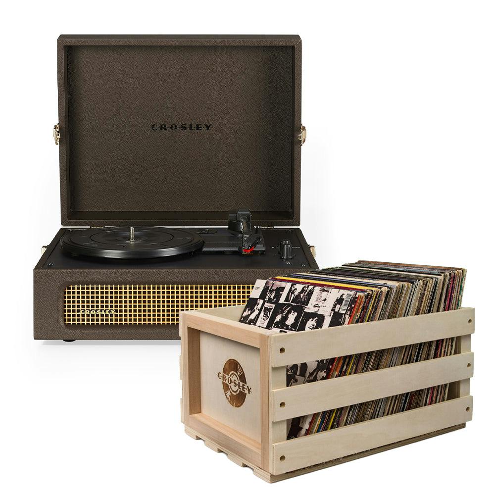 Crosley Voyager Bluetooth Portable Turntable - Cocoa + Bundled Record Storage Crate