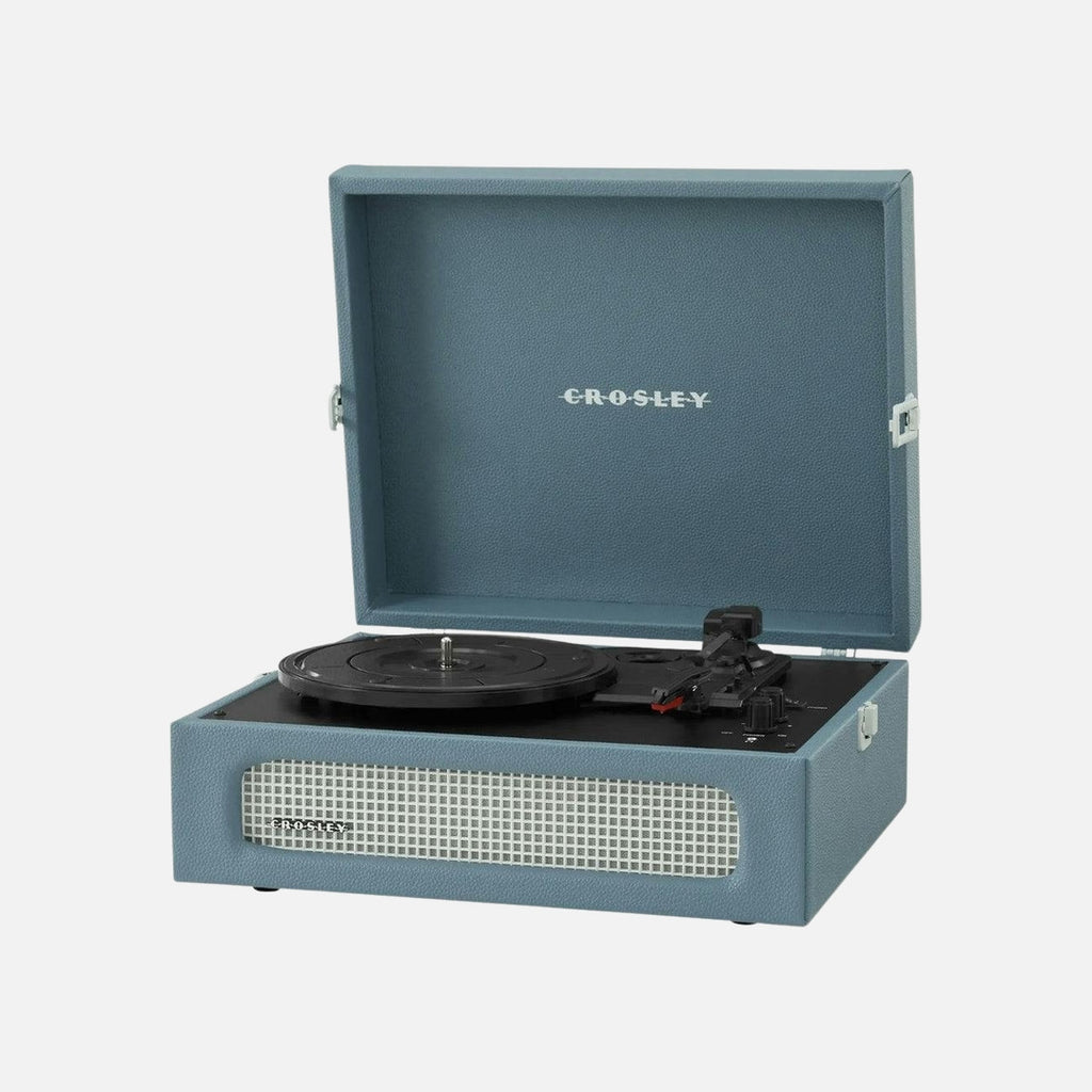 Crosley Voyager Bluetooth Portable Turntable + Bundled Crosley Record Storage Display Stand - Washed Blue